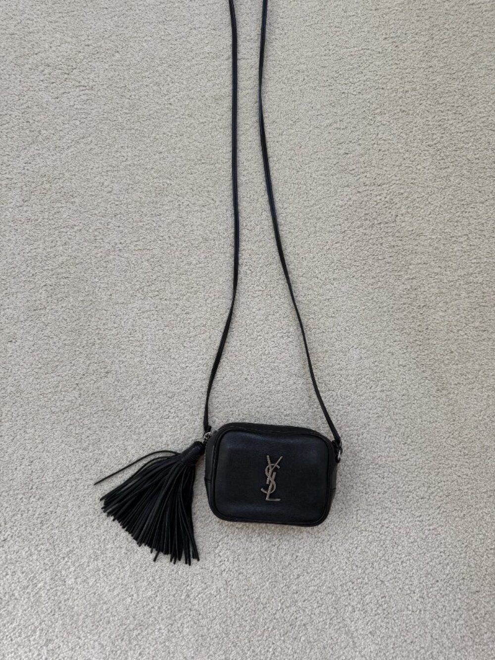 Authentic Saint Laurent (YSL) Monogram Leather Crossbody Bag with Tassel - Black - Picture 2 of 4